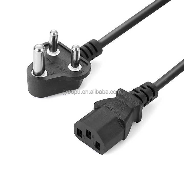 Factory Price Good Quality INDIA Plug 3 Core Ac Computer Power Cord Small South African 3 Pin Cable for Computer