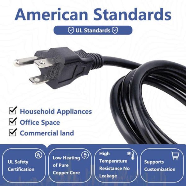 UL Certificate OEM NEMA 5-15P AC Plug Power Cord 3C*18AWG 1.2M 1.5M 1.8M 2M SJT PVC AC Power Cord Cable Power Extension Cords