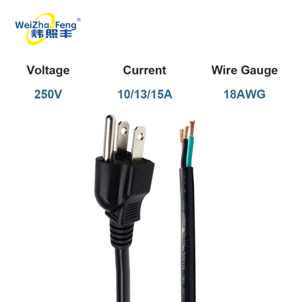 UL Certificate OEM NEMA 5-15P AC Plug Power Cord 3C*18AWG 1.2M 1.5M 1.8M 2M SJT PVC AC Power Cord Cable Power Extension Cords