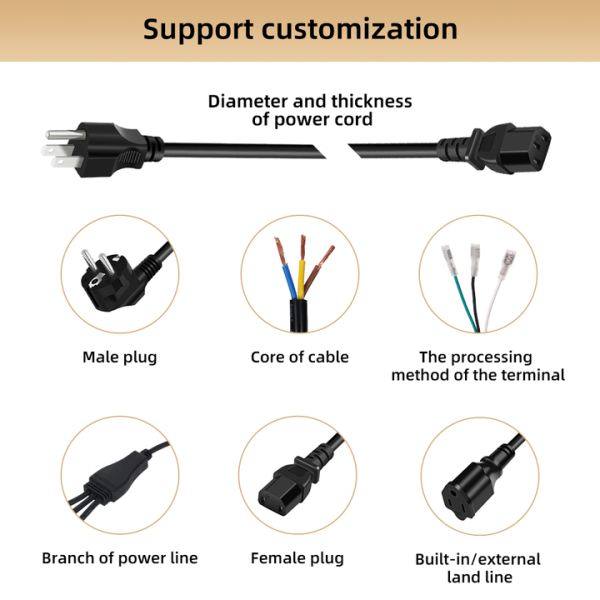 Custom Length VDE CEE Certified IP20 AC Power Cord EU Plug EUROPE CEE7/7 PLUG C13 Cord for Home Appliance