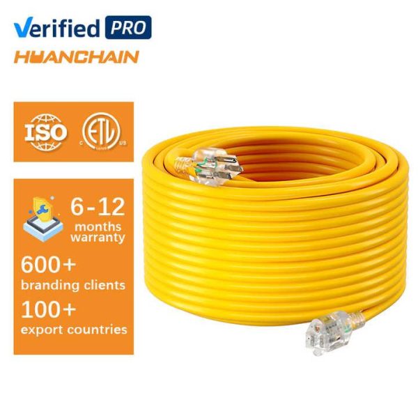 Extension Cord,Nema 5-15p 12/3 Heavy Duty Power Cords Extension Cords 25 ft Yellow Waterproof Outdoor Extension Cords