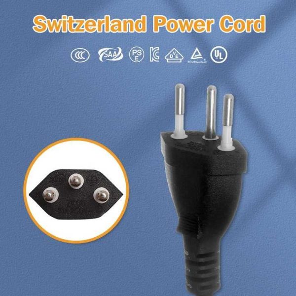 Black Switzerland With Fuse Extension 3 Prong Ac Power Cord Cable Plug for Laptop Notebook Printer