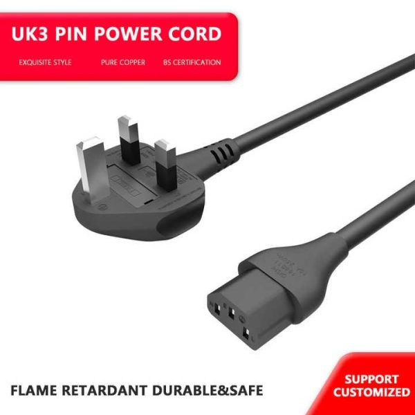 High Quality 3 Wire With Fuse UK Standard AC Power Cord 3Pin Plug Power Cable for Computer