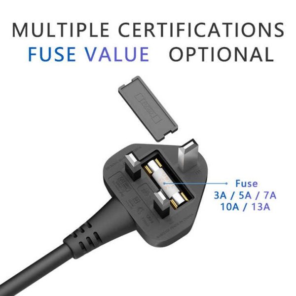 High Quality 3 Wire With Fuse UK Standard AC Power Cord 3Pin Plug Power Cable for Computer