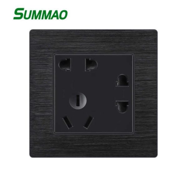 86 Type 86x86mm Aluminum Wire Drawing Black Cover Plate Chinese AU Standard 5-pin Universal Wall Socket