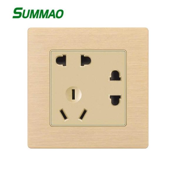 86 Type 86x86mm Aluminum Wire Drawing Black Cover Plate Chinese AU Standard 5-pin Universal Wall Socket