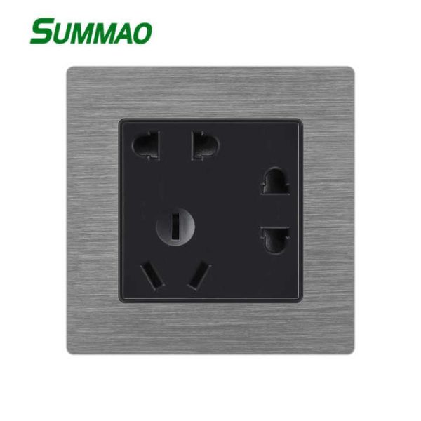 86 Type 86x86mm Aluminum Wire Drawing Black Cover Plate Chinese AU Standard 5-pin Universal Wall Socket