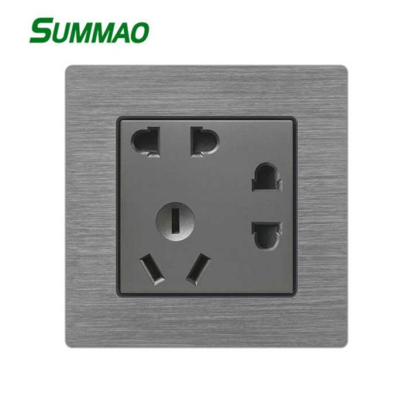 86 Type 86x86mm Aluminum Wire Drawing Black Cover Plate Chinese AU Standard 5-pin Universal Wall Socket