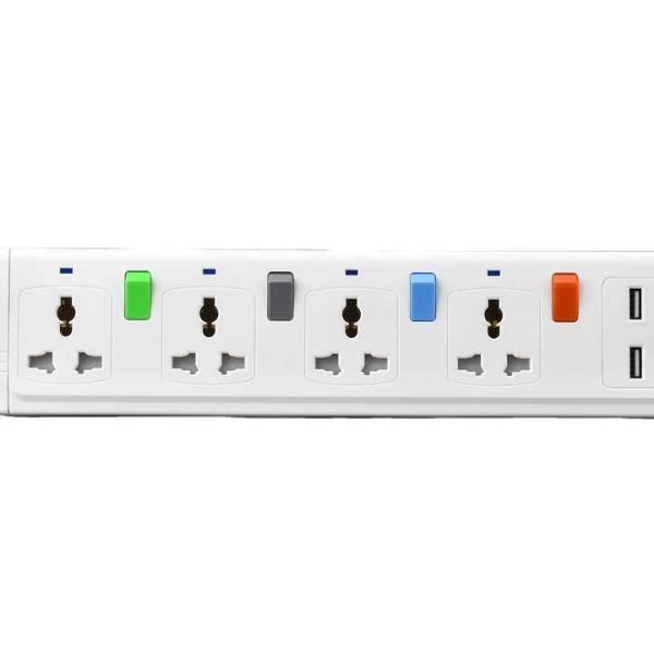 Custom Design Durable Multiple Plug Universal 4 Gang 4 Oulets Extension Cord Socket With 2 Usb Ports