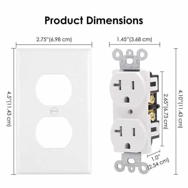 American Standard 20A 125V NEMA5-20R Duplex Electrical Outlets Wall Socket with 2 AC Outlets and US Plug Standard