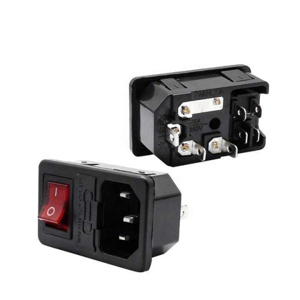 10A 250V AC Power Socket Plug Power Socket With Red Rocker Switch and Fuse Holder Socket 3/4 Pin IEC 320 C14 Inlet Connector