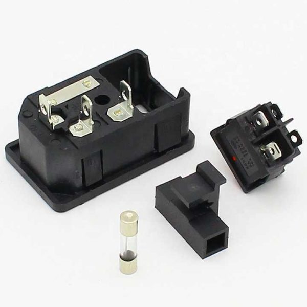 10A 250V AC Power Socket Plug Power Socket With Red Rocker Switch and Fuse Holder Socket 3/4 Pin IEC 320 C14 Inlet Connector