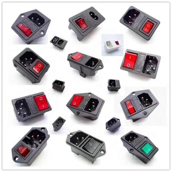 10A 250V AC Power Socket Plug Power Socket With Red Rocker Switch and Fuse Holder Socket 3/4 Pin IEC 320 C14 Inlet Connector