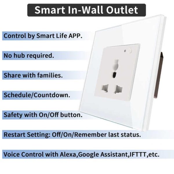 Smart Home Electrical Socket Plug with Energy Meter 16A Wall WiFi Universal Power Socket Outlet