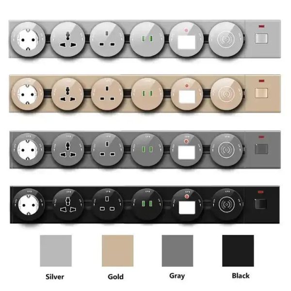 Touchmi Aluminium Wall Mounted Power Track Socket Rail With Computer Tel Socket for Tabletop Electric Plug Outlet