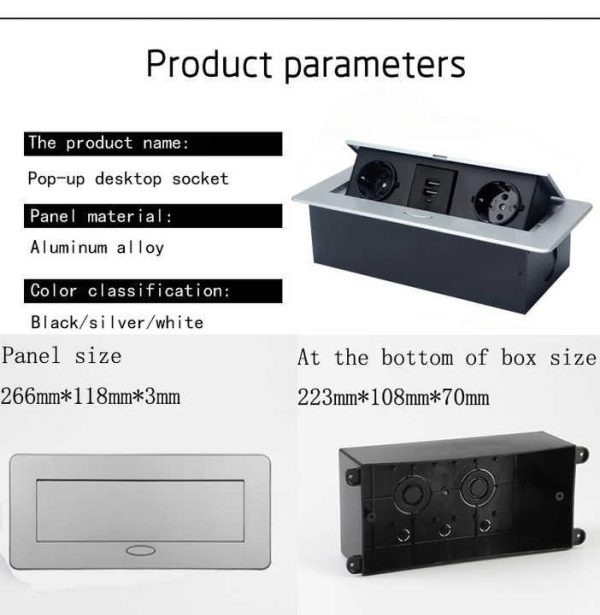 The Factory Hidden Silver Usb Tabletop Electrical Plug Power Socket Box Indonesia Slow Lift Pop up EU Desktop Socket