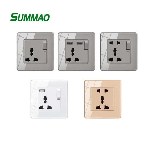 Multi Wall Switch Socket with Light Indicator 3 Pin Universal Sockets and Switch