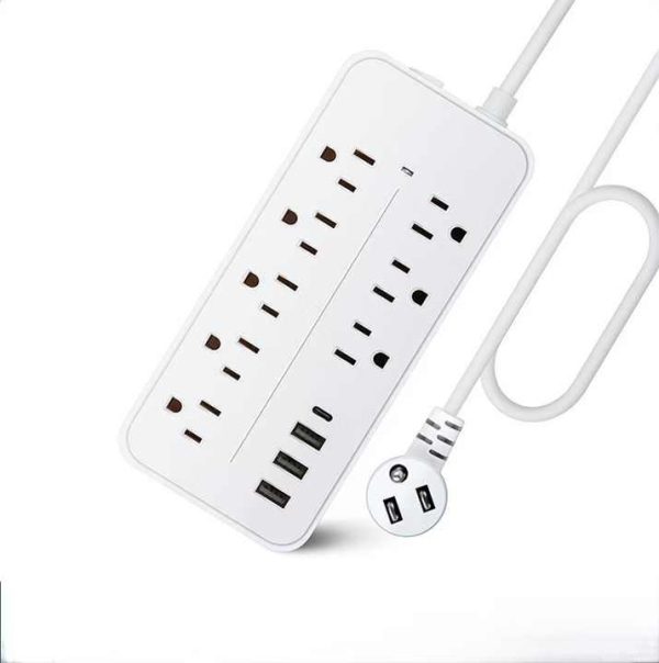 8 Outlets 3 USB Ports 1 Type C 110V 10A Desktop Power Strip Surge Protector Power Strip Office Socket for Travel Home Office