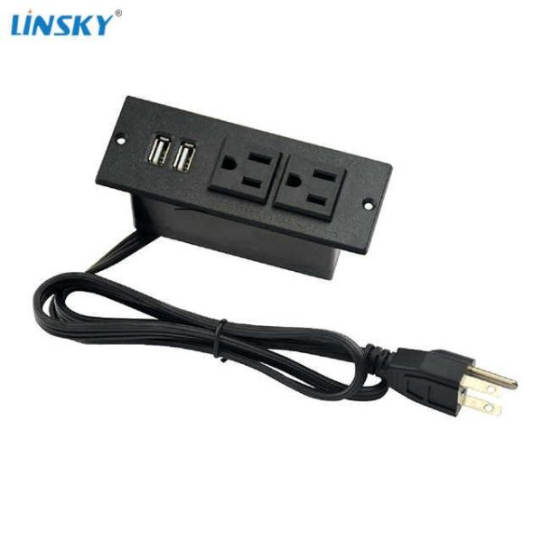 Desktop Recessed Power Strip Counter Top Cabinet Extension Power Strip Hub 2 Power Outlets &2 USB Ports