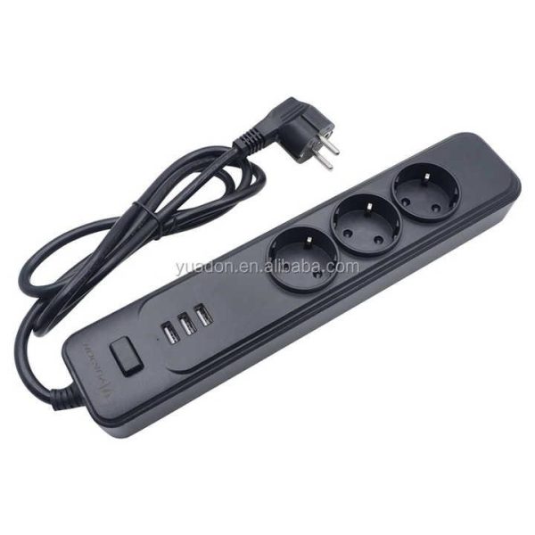 Trade Assurance 3 USB Power Strip EU Type European Extension Socket Surge Protector