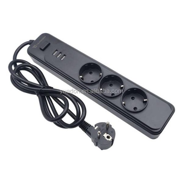 Trade Assurance 3 USB Power Strip EU Type European Extension Socket Surge Protector