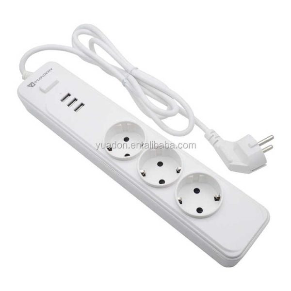 Trade Assurance 3 USB Power Strip EU Type European Extension Socket Surge Protector