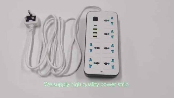 6-Outlet Surge Protector Power Strip with 3 USB-C Ports & UK Plug - 2M Extension Cord, IP48 Rated for Home Use