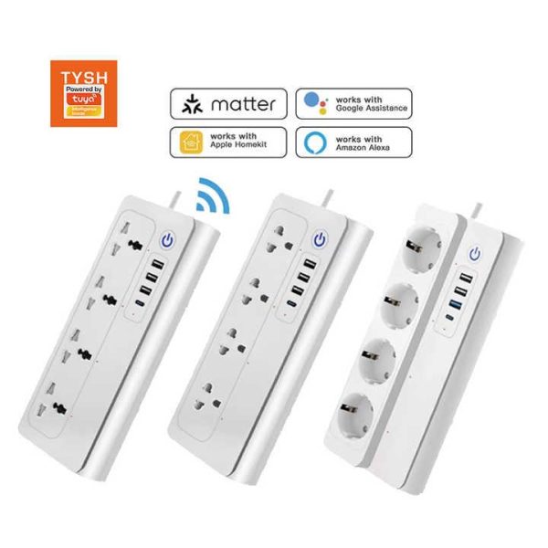 Matter Smart Home Electric Extension Socket Power Strip With Usd Type C Ports Uk Eu Us Wifi Smart Electric Power Strip