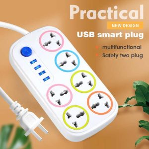 Extension Socket With 4 USB Surge Protector Power Strip Plugs Sockets 6 Way Power Strip Extension Sockets