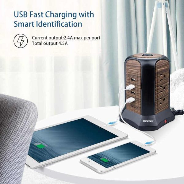 Tower Power Strip Surge Protector USB Plug Tabletop Extension Socket