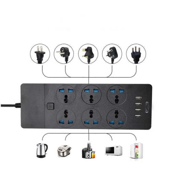 Extension Power Strip 6 Outlets 4 USB a Ports for Phone Tablet Charging 6ft Outlet Cord 2M Flat UK Plug for Home Office