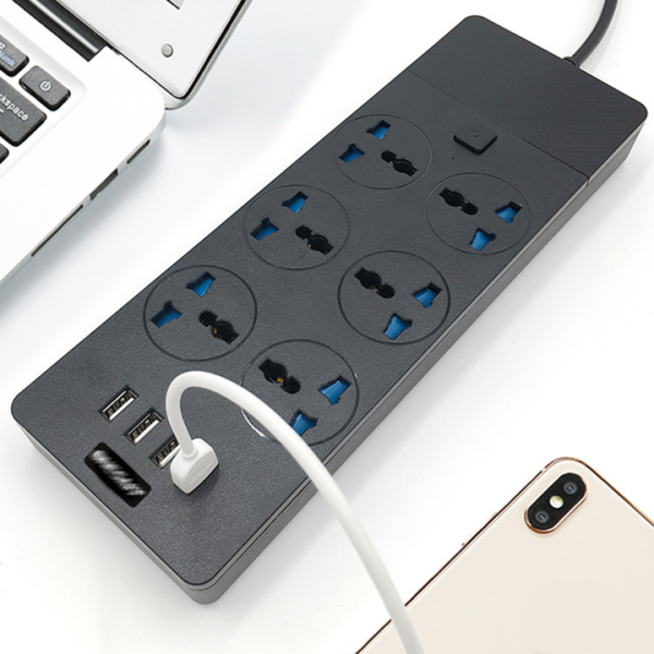 Extension Power Strip 6 Outlets 4 USB a Ports for Phone Tablet Charging 6ft Outlet Cord 2M Flat UK Plug for Home Office