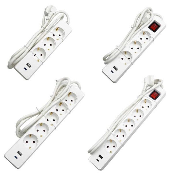 European Standard Power Supply Socket Extension Lead 6 Outlets Multiple Plugs 6 Outlet Wall 1.5 ft Power Cord Power Strip