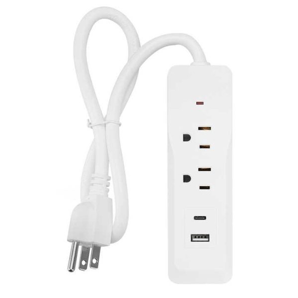 US ETL Certified Power Strip, Portable Dorm Room 2 Outlets Power Bar, USB Charging 5V 3.1A