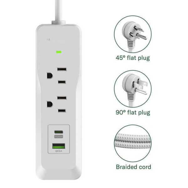 US ETL Certified Power Strip, Portable Dorm Room 2 Outlets Power Bar, USB Charging 5V 3.1A