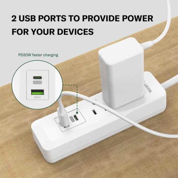 US ETL Certified Power Strip, Portable Dorm Room 2 Outlets Power Bar, USB Charging 5V 3.1A