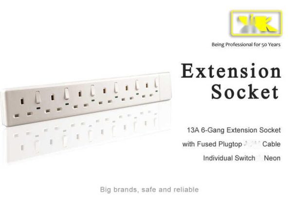 13A Extension Socket 6 Way Individual Switch Power Strip UK Type Plug Socket