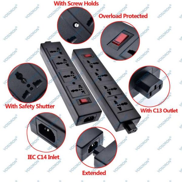 Laboratory Power Supply Strip Overload Protector ,PDU Strip With Safety Shutter Universal Outlet Extend With IEC320 C13 Outlet