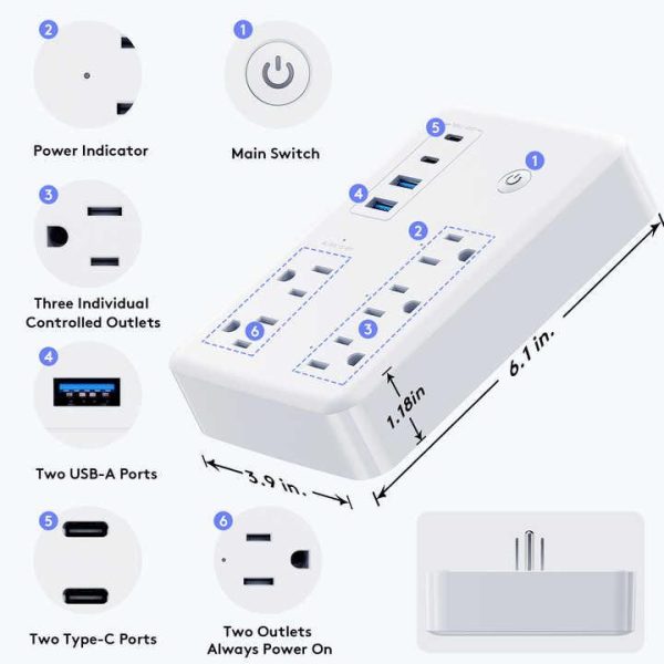 Power Monitoring Wifi Smart Power Strip 15A US 5 Pin Plug Surge protection APP Control Google Home Alexa Smart Extension Socket