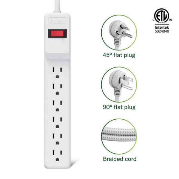 15A 125V Electric Power Socket 6 Outlets Power Strip with Surge Protector Two in One Switch Mountable Power Bar