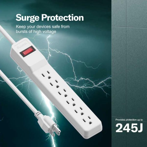 15A 125V Electric Power Socket 6 Outlets Power Strip with Surge Protector Two in One Switch Mountable Power Bar