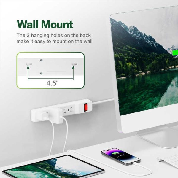 15A 125V Electric Power Socket 6 Outlets Power Strip with Surge Protector Two in One Switch Mountable Power Bar