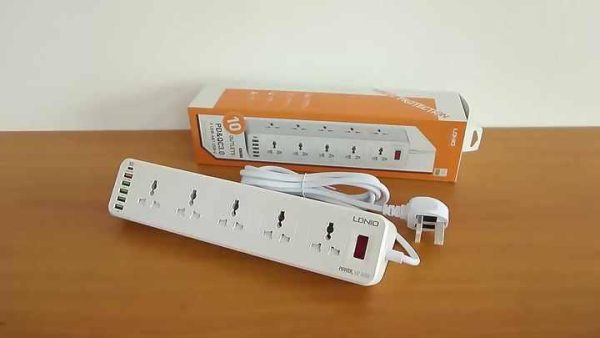 10-Outlet Surge Protector Power Strip with 4 Charging Ports (3 USB, 1 Type-C QC3.0) & Universal Plugs