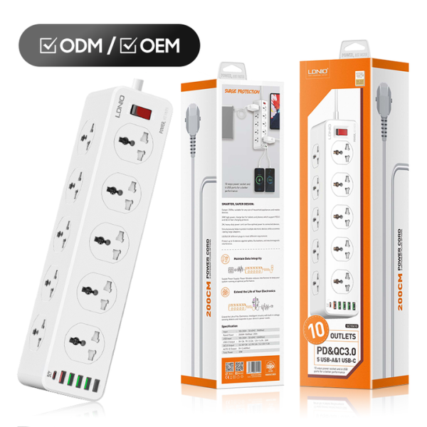 SC10610 Extension Power Socket Strip With 10 Sockets 6 Type-C USB QC3.0 Charger Port Surge Protector Power Strip Universal