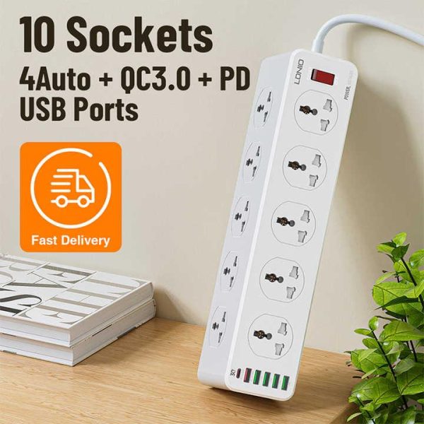 SC10610 Extension Power Socket Strip With 10 Sockets 6 Type-C USB QC3.0 Charger Port Surge Protector Power Strip Universal