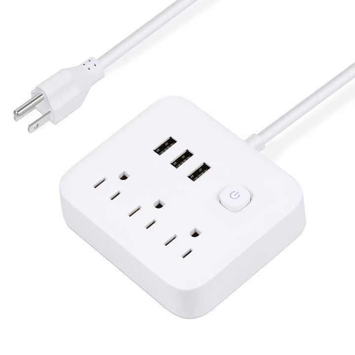 Portable American Standard with Main Switch 3 USB 3 Outlets Plug Power Strip Power Socket for Travel Hotel Home Office