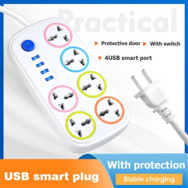 6 Way Power Strip Extension Sockets Extension Multi Socket USB Surge Protector Power Strip Plugs Sockets