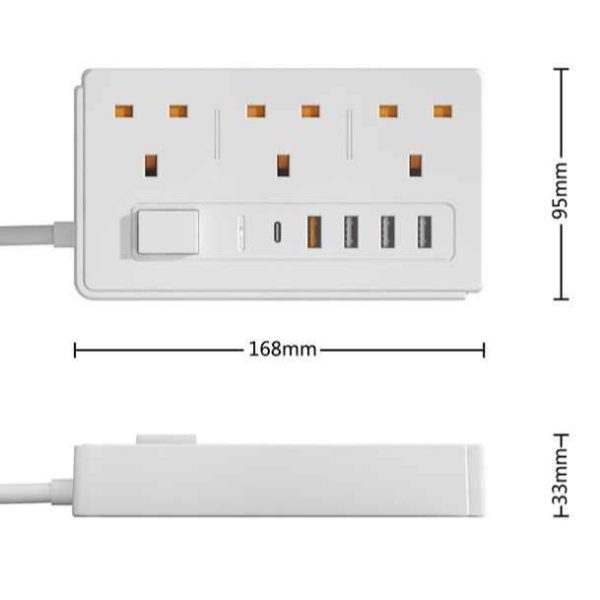 Best Selling Type C QC Ports Standard Grounding 3 Outlet Power Strip With 3 Usb Universal Extension Socket