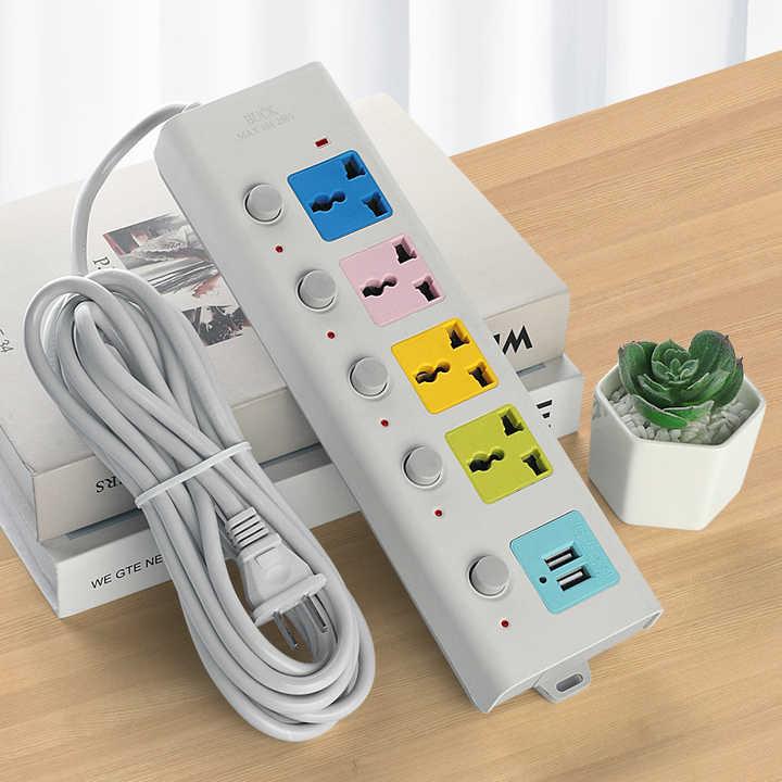 2 USB Electric Power Strip Board Multi Extension Socket with Individual Switch Universal Power Strip Extension Socket