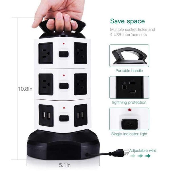 Cheap JUNWEI Electric 11 Ways Outlets 2 USB Ports Vertical Power Strip Surge Protector US UK Standard Socket